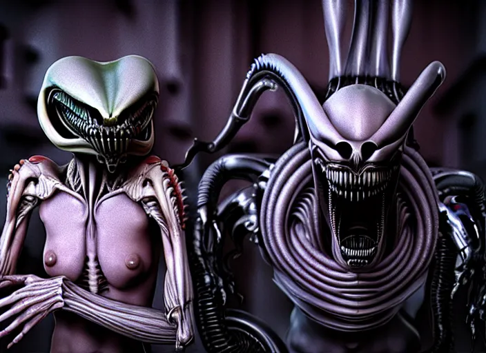 Prompt: xenomorph wedding, art by Giger, octane render, hyperrealism, 8k