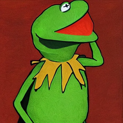 Prompt: portrait of kermit the frog, renaissance