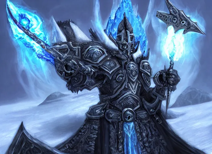 the lich king with his mourneblade sitting on the | Stable Diffusion ...