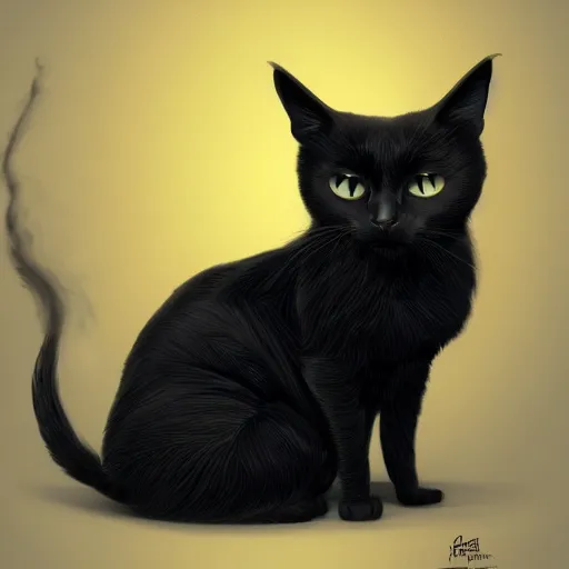 Prompt: a portrait of a black cat smoking a cigarette, fantasy, intricate, cinematic lighting, highly detailed, digital painting, artstation, concept art, smooth, sharp focus, illustration