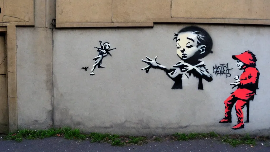 Image similar to wall with famous banksy graffiti