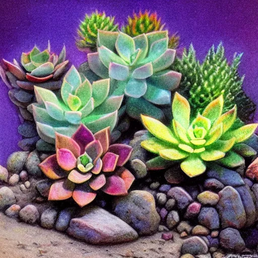 Image similar to a beautiful panting of a succulent plants make from ethiopian opal, colorful, by edmund dulac and bob eggleton on artstation