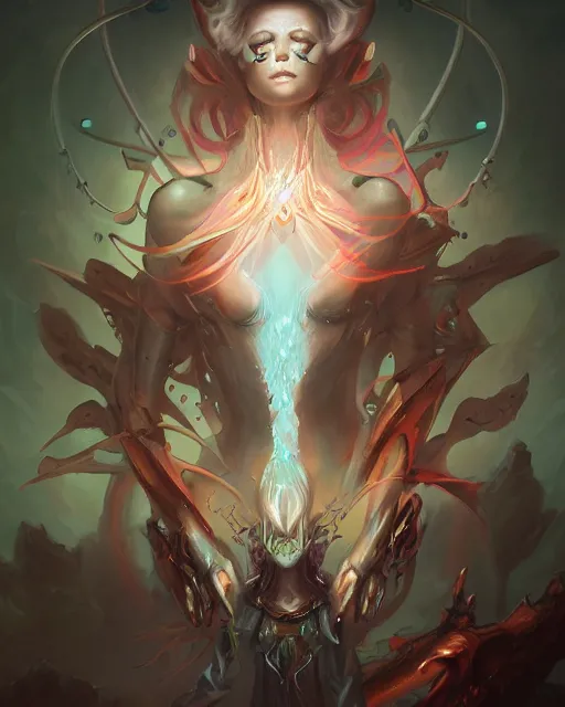 Prompt: portrait of a beautiful demon cybernetic emanation, by pete mohrbacher and artgerm and wlop, digital art, highly detailed, intricate, fantasy, mystical, Trending on Artstation HQ, deviantart, unreal engine, 4K UHD image