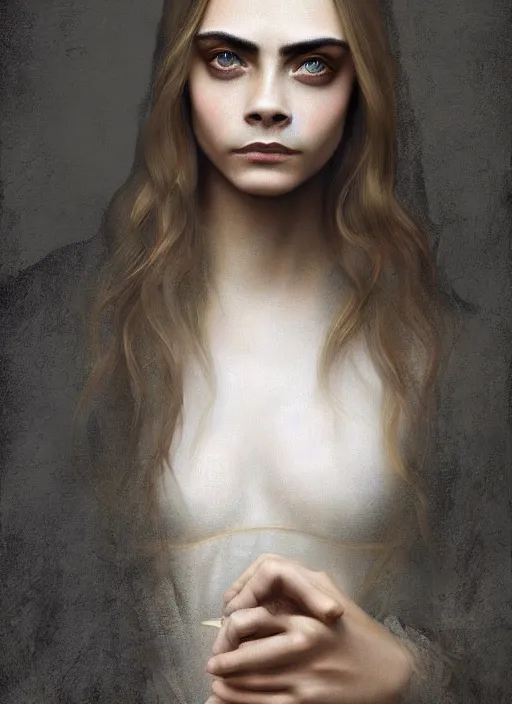 Image similar to cara delevingne painted by leonardo da vinci, detailed digital art, trending on Artstation