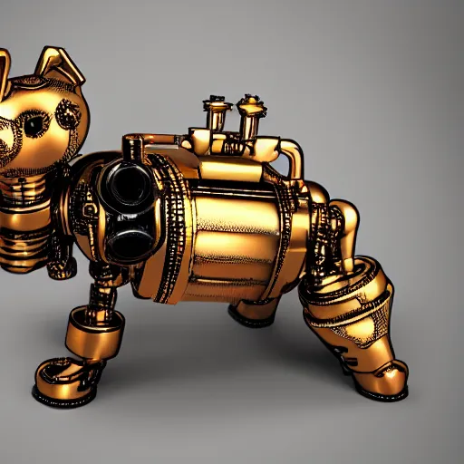 Image similar to steampunk robot dog gold black and rose, shiny golden, studio light, 4 k, highly detailed, black background, light on top