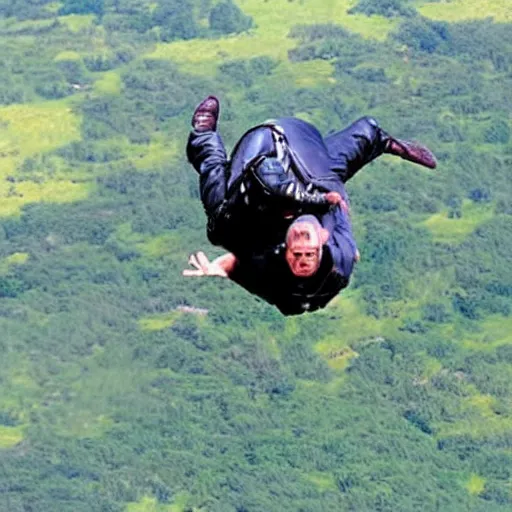 Prompt: corpulent t - rex skydiving