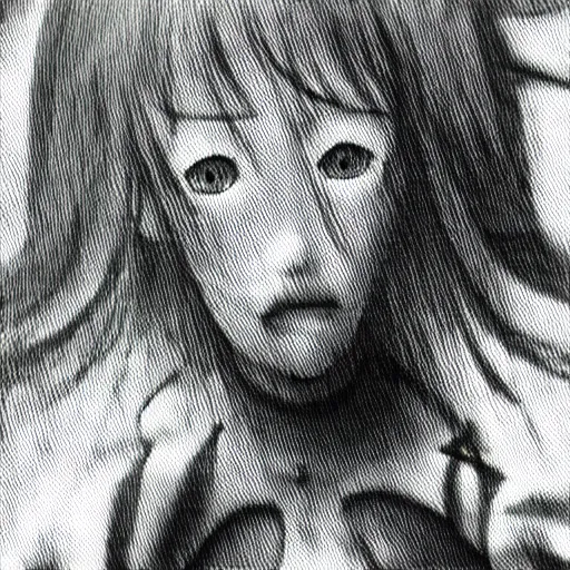Prompt: “ highly detailed and realistic illustration in the style of junji ito and yoshitaka amano, blurred old photo, noisy film grain texture ”
