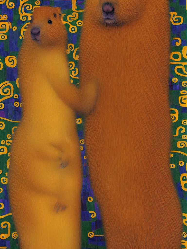 Prompt: resolution 4k Capybara Furry Painterly art in the style of Gustav Klimt