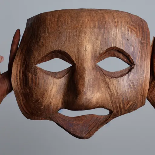 Image similar to carved wooden mask made of hands
