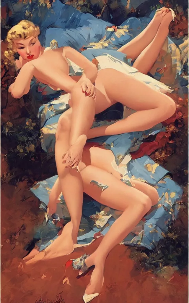 Image similar to a beautiful painting representative of the art style of gil elvgren