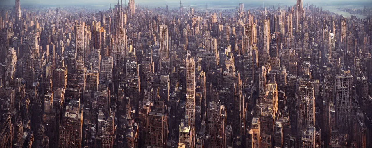 Prompt: stunning photo of all of manhattan. aerial. cinematic lighting. art by greg rutkowski and william o'connor