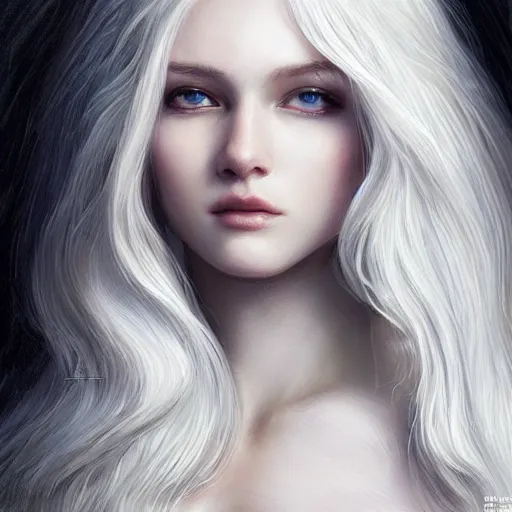 Image similar to god, young, white hair, long hair, intricate, ethereal, highly detailed, sharp focus, artstation, digital painting, by stanley lau and artgerm