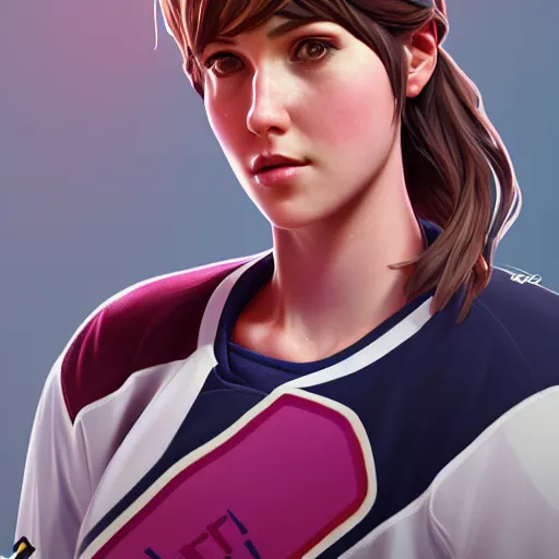 Image similar to portrait from Life is Strange, Female Ice Hockey Player, Habs fantasy, intricate, elegant, pink mist, highly detailed, digital painting, trending on artstation, concept art, smooth, sharp focus, illustration, art by artgerm and greg rutkowski and alphonse mucha, unreal engine, 4k, 8k