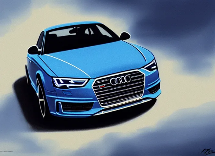 Prompt: Denim Blue Audi A4 B6 in Pixar Cars. elegant, highly detailed, centered, digital painting, artstation, concept art, smooth, sharp focus, illustration, by Peter Mohrbacher