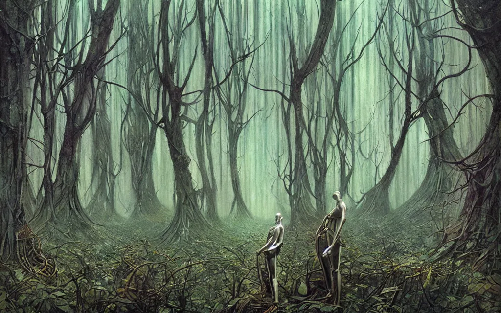 Prompt: a futurist techno - spirit cybernetic forest, future perfect, award winning digital art by santiago caruso and bruce pennington