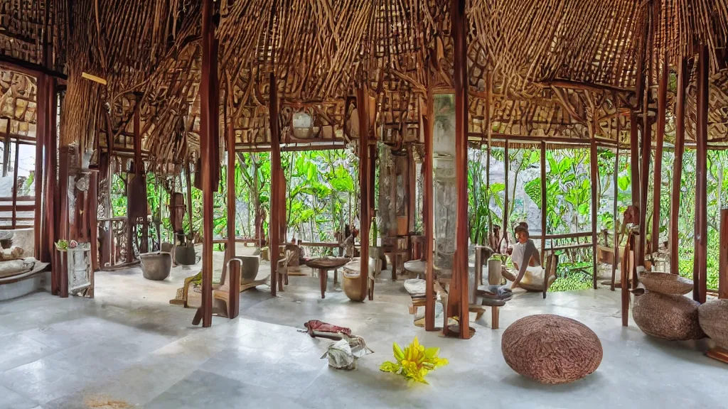 Image similar to bali interior indoor architecture, trending, famous, popular