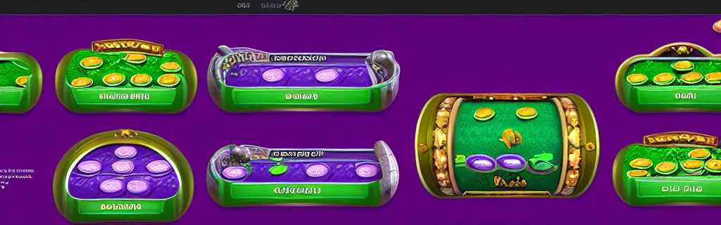 Image similar to purple and green slots casino interface, material design