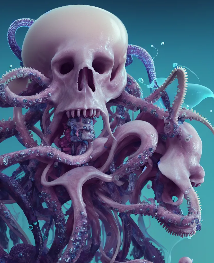 Image similar to boris johnson close - up portrait human skeleton, ram skull, octopus, jellyfish, orchid, betta fish, bioluminiscent, intricate artwork by tooth wu and wlop and beeple. octane render, trending on artstation, greg rutkowski very coherent symmetrical artwork. cinematic, hyper realism, high detail, octane render, 8 k