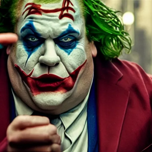 Image similar to stunning awe inspiring chris farley as the joker movie still 8 k hdr atmospheric lighting