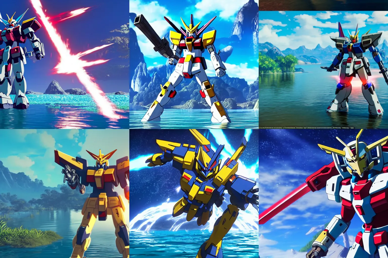 ancient Gundam rising from a lake, Breath of the Wild | Stable ...