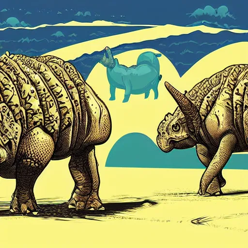 Image similar to vector art of a tricerotops by dan mumford