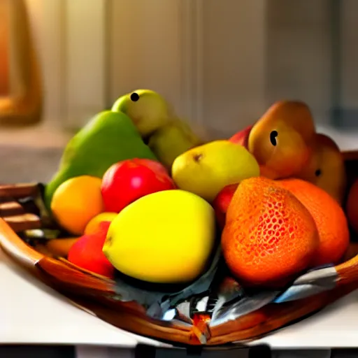 Image similar to a fruit basket on top of a kitchen table