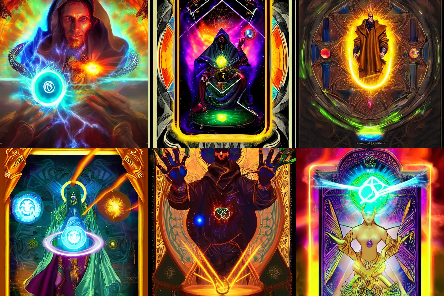 Prompt: digital tarot card painting of a warlock opening a portal, hyperdetailed, vivid colors, beautiful, trending on Artstation