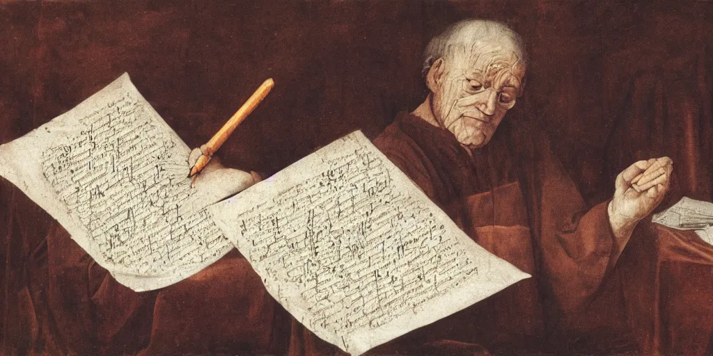 Image similar to realistic scene of a letter from an old man, 1450, ink, ultra realistic, 8k