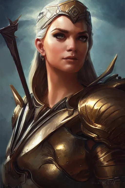 Image similar to amazon valkyrie athena, d & d, fantasy, portrait, highly detailed, headshot, digital painting, trending on artstation, concept art, sharp focus, illustration, art by artgerm and greg rutkowski and magali villeneuve