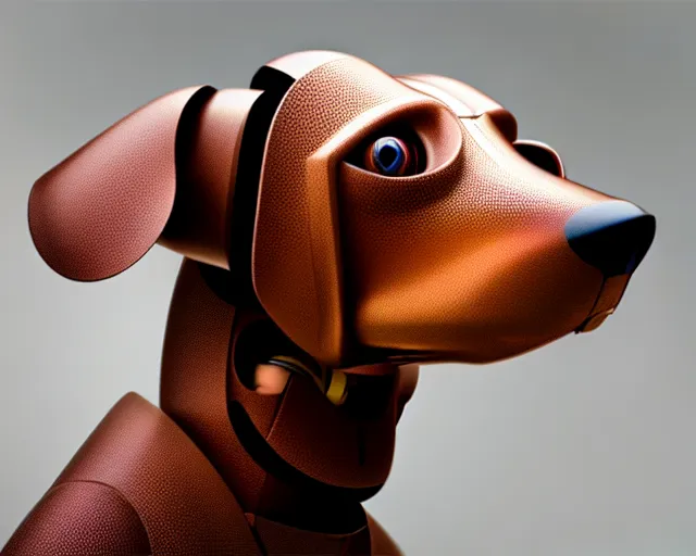 Prompt: head of dachshund robot, portrait, mechanical, machine, octane render, concept art, sharp focus, hyper - realistic, intricate, detailed, eduard pronin, luka mivsek, ruan jia