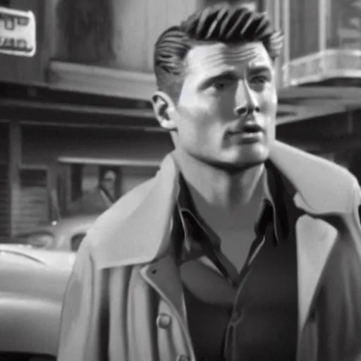 Prompt: still of Dean winchester in La Noire, 1947 New York