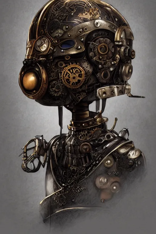 Image similar to steampunk helmet fantasy art mask robot ninja stylized digital illustration sharp focus, elegant intricate digital painting artstation concept art global illumination ray tracing advanced technology chaykin howard and campionpascale and cooke darwyn and davis jack