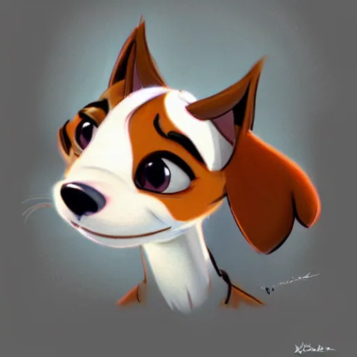 Prompt: jack russel terrier character shocked, pixar, disney, zootopia, up, concept art, sketch, trending on artstation, graphic novel, childrens illustrated storybook, by alphonse mucha and cory loftis and matthias lechner