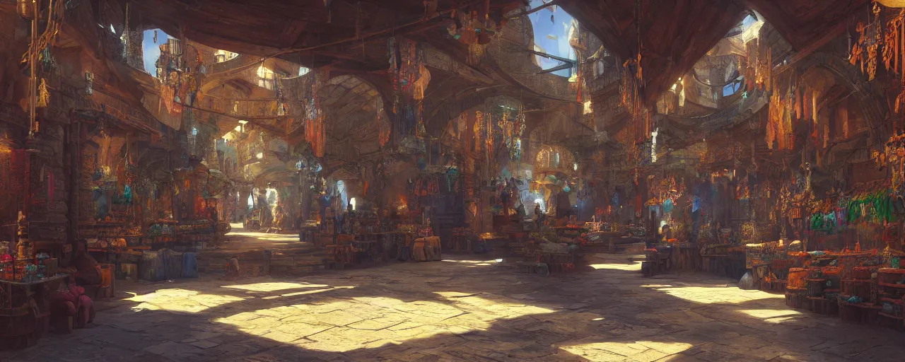 Image similar to inside of a medieval era bazaar, vaporwave aesthetics, 8 k uhd, unreal engine, octane render in the artstyle of finnian macmanus, john park and greg rutkowski