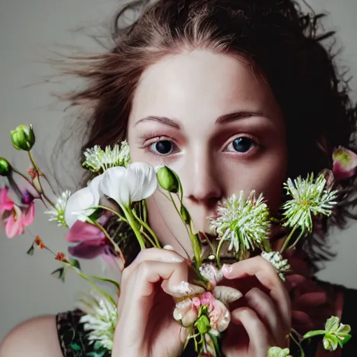 Image similar to Double exposure portrait of young woman with bouquet of flowers