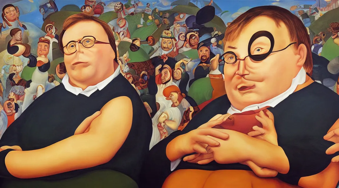 Prompt: Wallpaper of Linus Torvalds painted by fernando botero