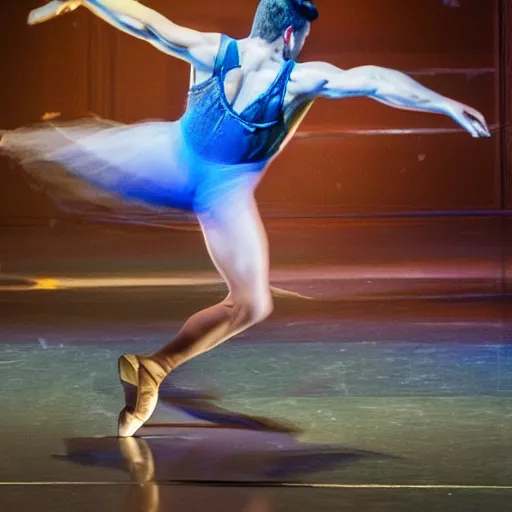 Prompt: a male ballet dancer tripping and falling during a presentation volumetric light colorful hyperrealism