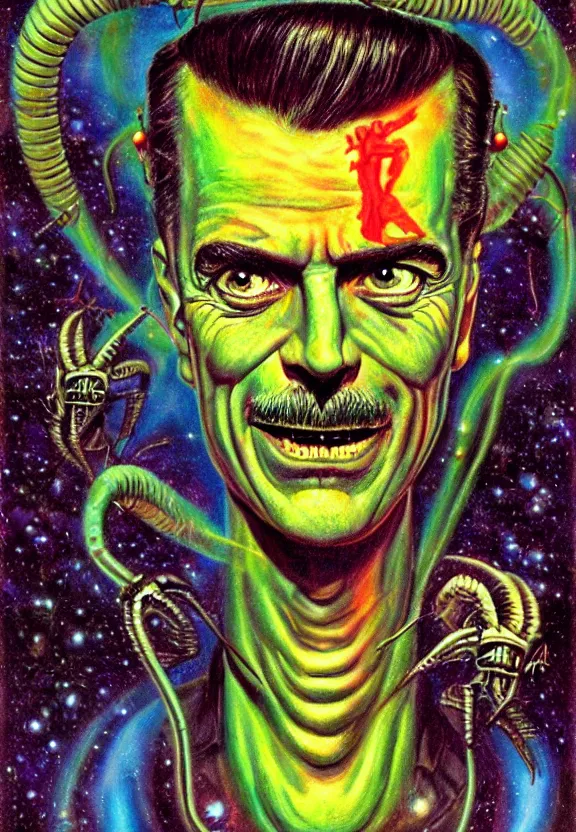 Image similar to subgenius, x - day, aliens, weird stuff, occult stuff, colorful, hyperrealism, dramatic lighting