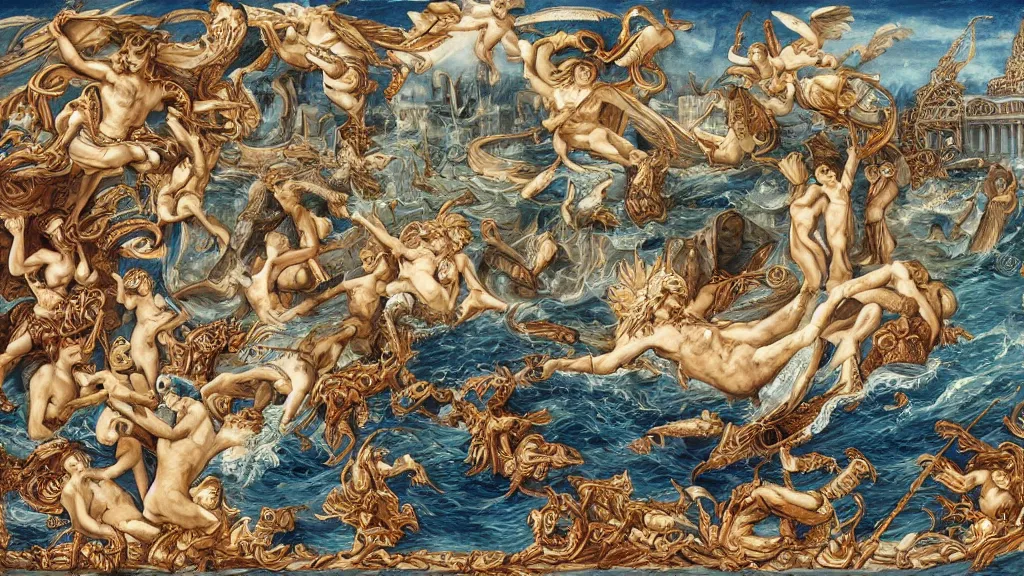 Image similar to epic masterpiece of Oceanus begetting Oceanus mythological, detailed and intricate