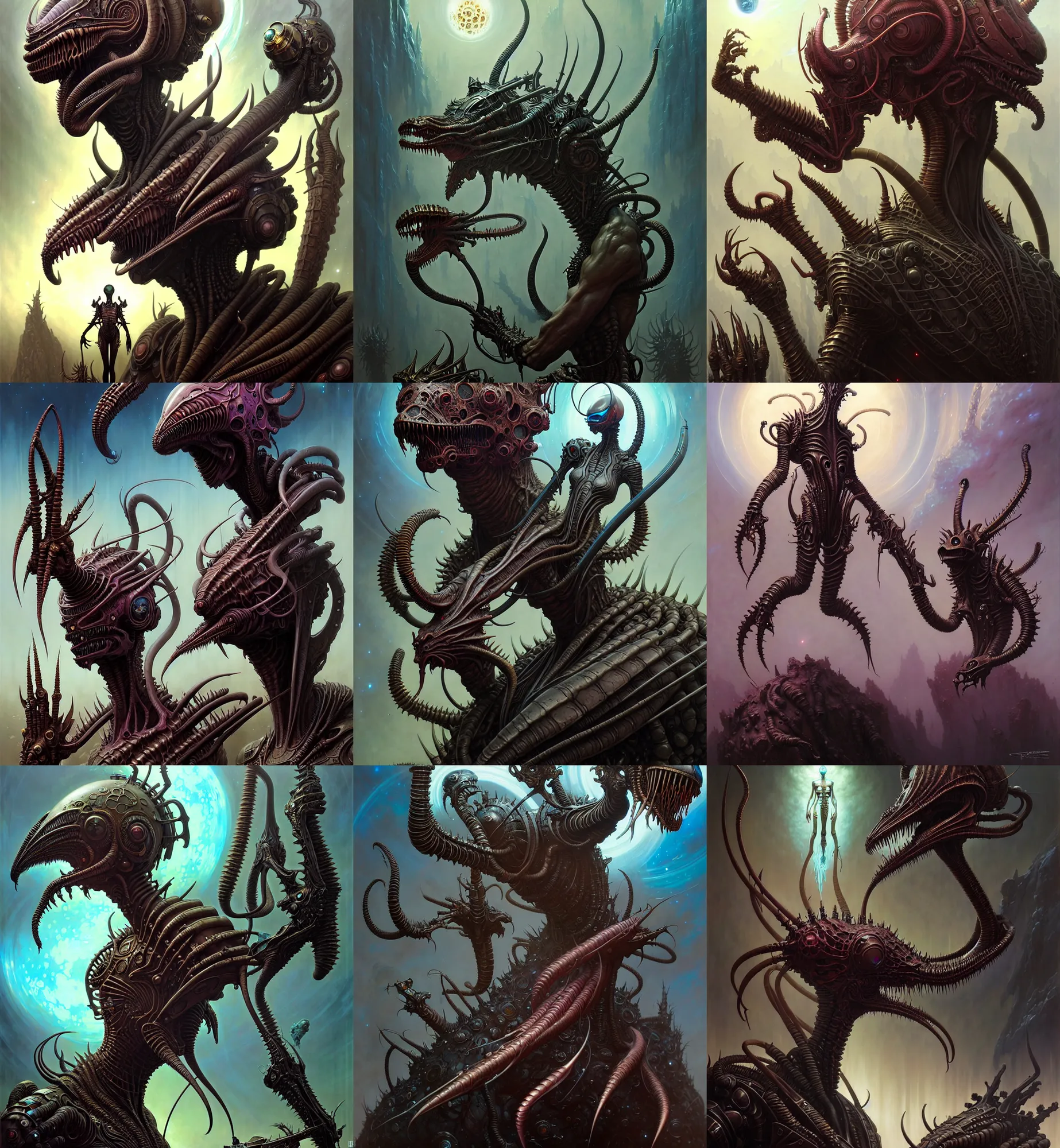 Prompt: fantasy alien character portrait, ultra realistic, wide angle, intricate details, district 9 artifacts, highly detailed by peter mohrbacher, wayne barlowe, boris vallejo, hajime sorayama aaron horkey, gaston bussiere, craig mullins