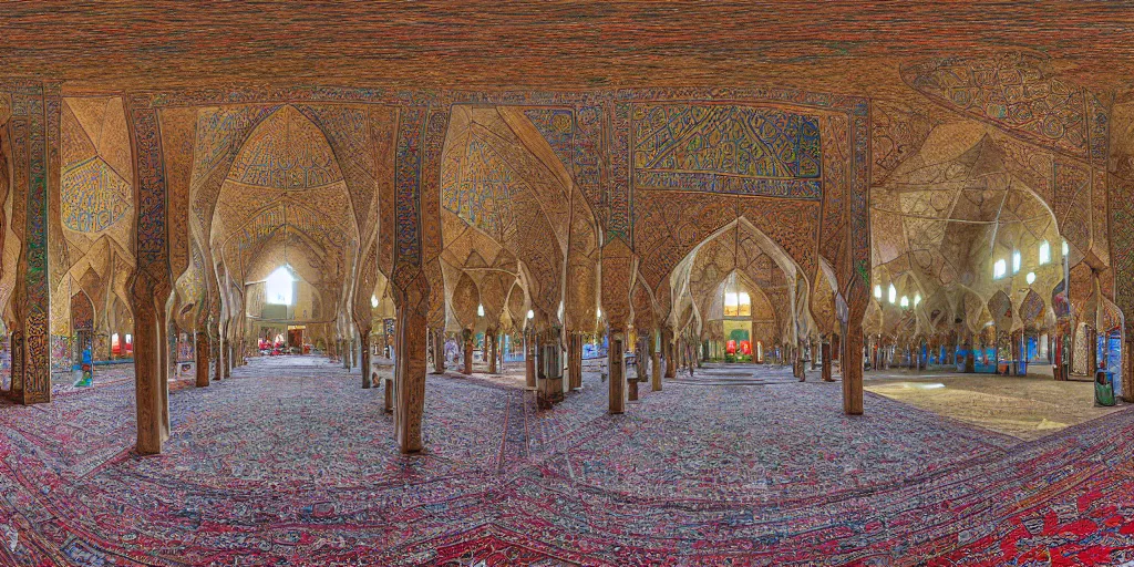 Image similar to equirectangular view of the nasir al - mulk mosque in iran, 4 k