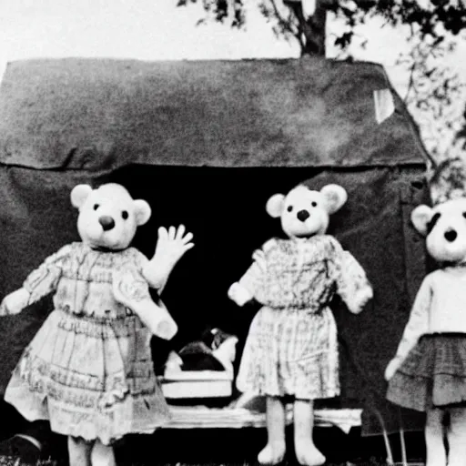 Image similar to the bernstein bears frighten a family of human campers ;