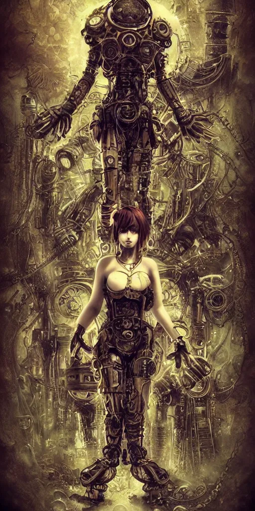 Image similar to fractal cosmic steampunk biopunk cyberpunk bioshock goth lofi anime cosplay divine space doom elden ring fame of thrones, intricate detail, portrait of multiple women rule of thirds golden ratio, giger, greg rutkowsky, gustav dore, artgerm, underwater fire flame, pixar style, by tristan eaton stanley artgerm and tom bagshaw.