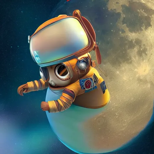 Prompt: an adorable chipmunk in a chimpunk astronaut suit on the moon, digital painting, detailed, trending on artstation, in the style of dominik mayer, thomas dubois, gaston bussiere, 8 k, octane render