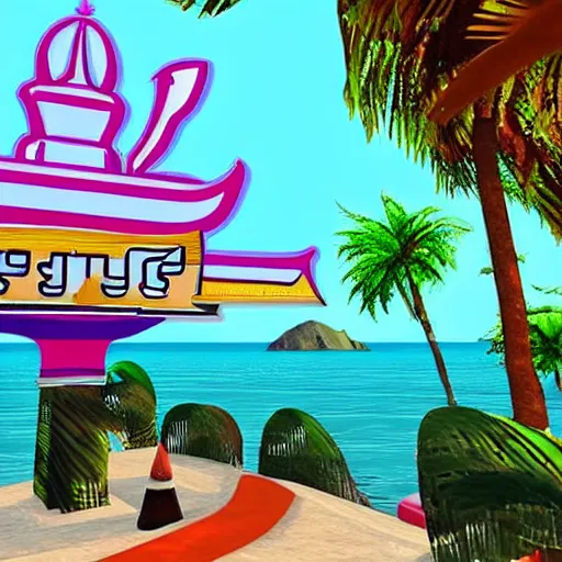 Image similar to a Thai island in the style of GTA vice city