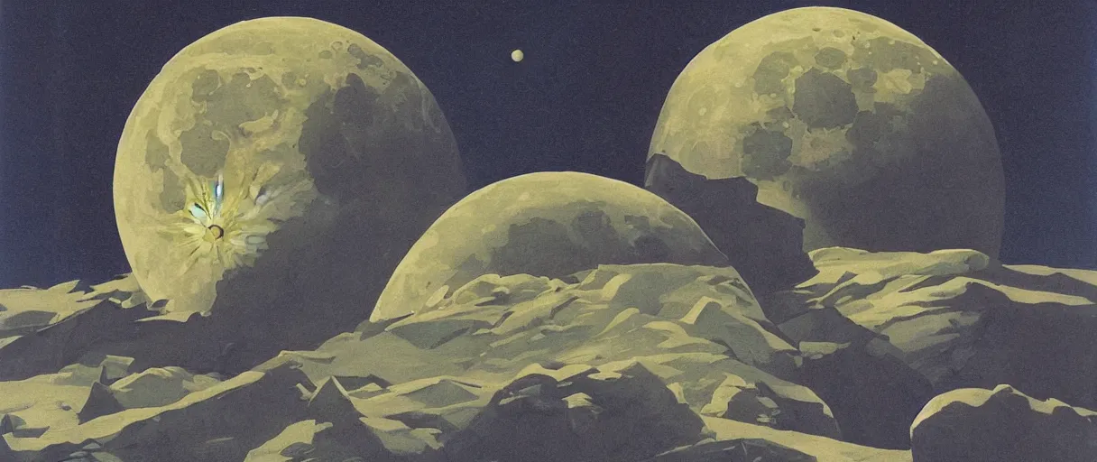 Prompt: Moon artwork by Chesley Bonestell