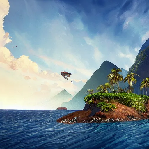 Prompt: uncharted 4 island, painting