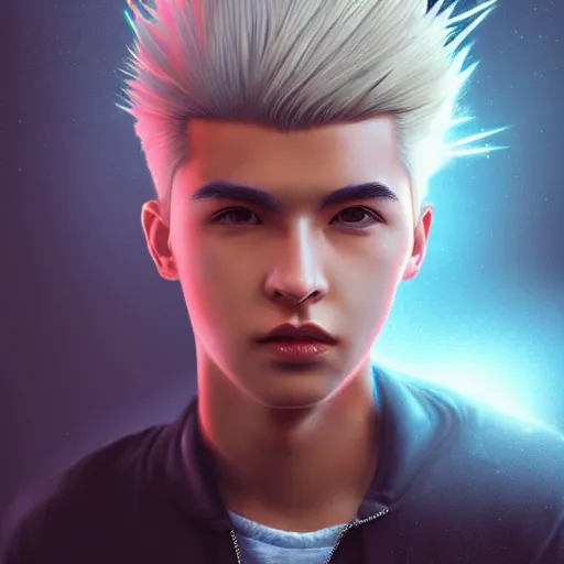 Image similar to boy with spikey hair and thunder powers in rossdraws art, with thunderstorms, 8 k, dark colors, detailed face, details, sharp smooth, aykut aydogdu