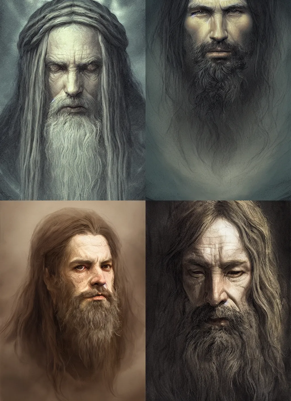 Image similar to portrait of a gentle and wise king with long hairs in alan lee and marc simonetti and emil melmoth style , cinematic lighting