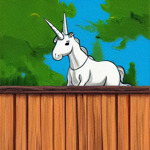 Prompt: an overweight unicorn hopping over a fence, digital painting